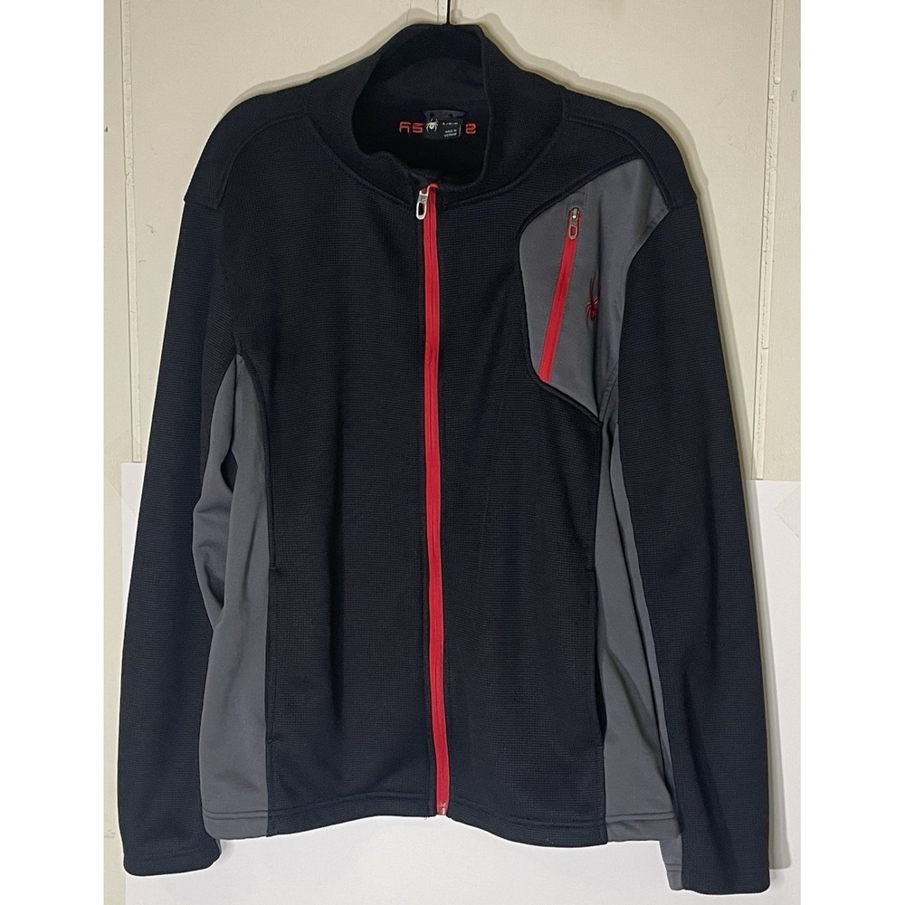 Spyder Men's Softshell Full Zip Jacket Size‎ Large Black/Gray/Red